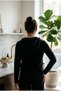 Hooded Slim Fit Full Zipper Cropped Slim Fit Rib Knit Women's Sweatshirt Black - 4