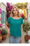 Women's Turquoise Boat Neck Bohemian Blouse