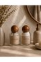Set of 2 Glass Cotton Containers with Wooden Ball Lids |   Vintage Label (Cotton & Cotton Bud)