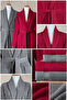 6 Piece Striped Bathrobe Set 100% Cotton Certified Family Towel Bathrobe Set Dowry Set Gray - Claret Red - 4
