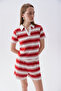 Women's Red Striped Short Sleeve Blouse