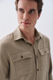 Men's Beige Comfort Fit Double Pocket Long Sleeve Shirt - 3
