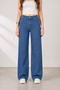 Women's Medium Blue High Waist Straight Fit Wide Leg Jean Pants Comfortable Fit Lycra Denim Jeans