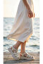 Cream High Sole Three Stripes Closed Front Buckle Women's Summer Wedge Heel Sandals - 8