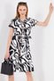 Women's Black Patterned Belted Waist Short Sleeve Shirt Dress ARM-22Y001058 - 2