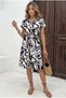 Women's Black Patterned Belted Waist Short Sleeve Shirt Dress ARM-22Y001058