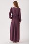 Maternity Plum Linen Dress with Lace Detail on the Sides and Front Opening Button (Nursing) - 3