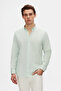 Ds Damat Comfort Water Green Buttoned Collar Relaxed Cut Linen Look 100% Cotton Shirt - 7