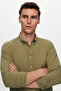 Ds Damat Slim Fit Green Buttoned Collar 100% Cotton Summer Flared Linen Look Shirt - 3