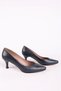 Women's Genuine Leather Short Heeled Stiletto Shoes Navy Blue