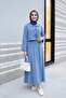 Linen Look Suit with Lace-Up Front and Elastic Waist Skirt - Light Blue