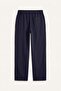 100% Cotton Relax Fit Elastic Lace-Up Waist Navy Blue Trousers I3017Ax26Hs - 7