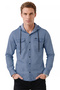 Dark Blue Hooded Lycra Denim Shirt – Slim Fit Snap Closure Men's Shirt 2300396