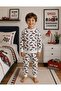 Boy's Cotton Ecru Formula 1 Car Patterned Long Sleeve Seasonal Pajama Set