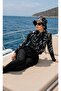 Zebra Lime Women's Short Patterned Zippered Full Covered Hijab Swimsuit Set of 3 - 5
