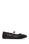 Women's Black Buckle Leather Ballerinas 26Pfd180318