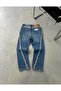 Men's Blue Baggy Washed Stripe Detailed Design Premium Denim Trousers - 3