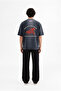 Men's Printed and Embroidered Washable Oversize T-Shirt Black - 5