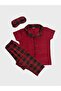 Father-Son Burgundy Plaid Patterned Shirt Collar Short Sleeve Buttoned Summer Pajama Set - 3