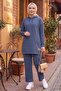 Double Pocket Hooded Two-Piece Set 1668 - Blue - 2