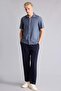 100% Cotton Relax Fit Elastic Lace-Up Waist Navy Blue Trousers I3017Ax26Hs - 2
