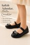 Girl's Bow Detailed Black Ballerina Shoes Size 32 with Ankle Strap Special Occasion Casual Shoes - 2