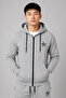 Men's Embroidered Zippered Gray Tracksuit Set, Cotton Thick Fleece Winter Bottom-Top Sweatshirt