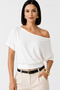 White Draped Off-Shoulder Modal Textured Women's Blouse - 5