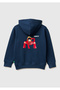 Boy's navy blue one-piece printed hooded sweatshirt with front and back design - 2
