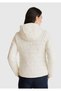 Women's Cream Polyester Filled Zippered Hooded Slim Fit Puffer Coat - 3