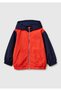 Boy's Red Mix Shoulder Logo Embroidered Hooded Raincoat with Pockets