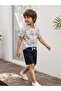 Palm Tree Patterned Set for 2-5 Years - Navy Blue