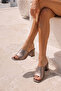 Platinum Color Genuine Leather Thick Heeled Women's Slippers - 2