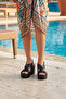 Monica Black Genuine Calfskin Cross-Twisted Wedge Heeled Slingback Sandals - 2