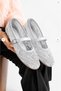 Women's White Pearl Embroidered Floral Patterned Beaded Transparent Tulle Ballerinas