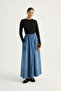 Blue Denim Skirt - Cross- Detailed - 4