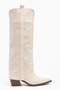 Beige Skin Cream Matte Suede Trousers Flat Western Cowboy Boots - 3