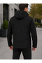 Men's Detachable Hooded Inner Fleece Water and Wind Resistant Softshell Coat - Black - 5