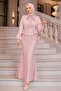 Lace-Up Evening Dress with Powder Collar Detail - 2