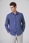 Men's Navy Blue Cotton Trend Dynamic Fit Italian Collar Shirt - 3
