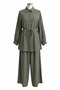 Strawberry Linen Shirted Summer Women's Hijab Set - Comfortable Elegance with Pocketed Pants Green - 5