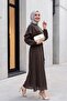 Lined Belted Tulle Modal Dress with Cape Collar Detail -Brown - 5