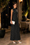 Polka Dot High Neck Maxi Dress-Black - 2