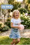 Girl's Patterned Blouse Asymmetrical Cut Denim Skirt Double Suit