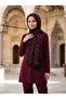Crepe Stone Patterned Black - Red Color 75X195 Non-Shedding Shawl - 2