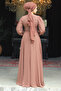 Lace Detailed Brown Hijab Evening Dress 3435Kh - 4