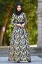 Patterned Pleated Black Hijab Evening Dress 2441S