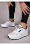 Unisex White Black Lace-Up Mesh Breathable Comfortable Sole Walking Sneaker Sports Shoes