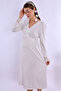 Cotton Comfortable Cut Maternity Nightgown with Breastfeeding Feature Effortt - Ecru - 4