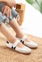 Women's Velcro White Comfortable Stitched Mary Jane Daily Sports Ballerina Shoes - 2